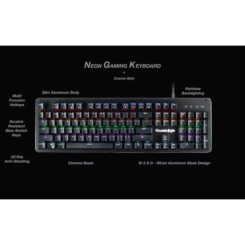 Cosmic Byte CB-GK-13 Neon Rainbow Backlit Mechanical Keyboard with Outemu Brown switch Cosmic Byte CB-GK-13 Neon Rainbow Backlit Mechanical Keyboard with Outemu Brown switch